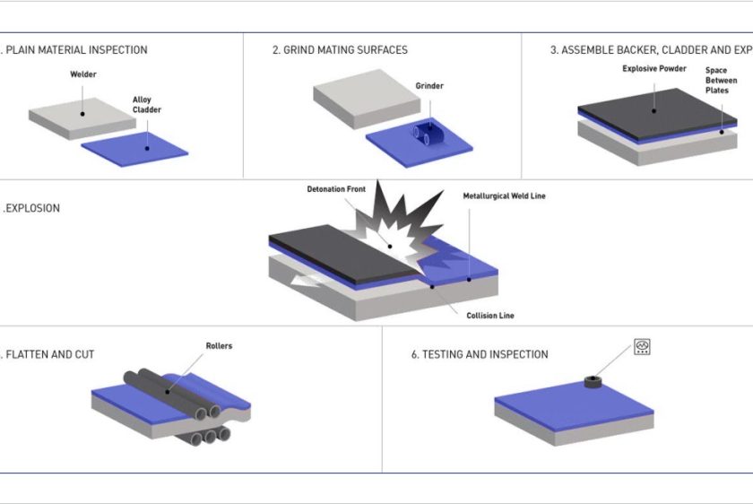 Explosion cladding process for bonding dissimilar metals